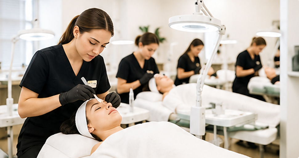 Esthetician performing facial treatment